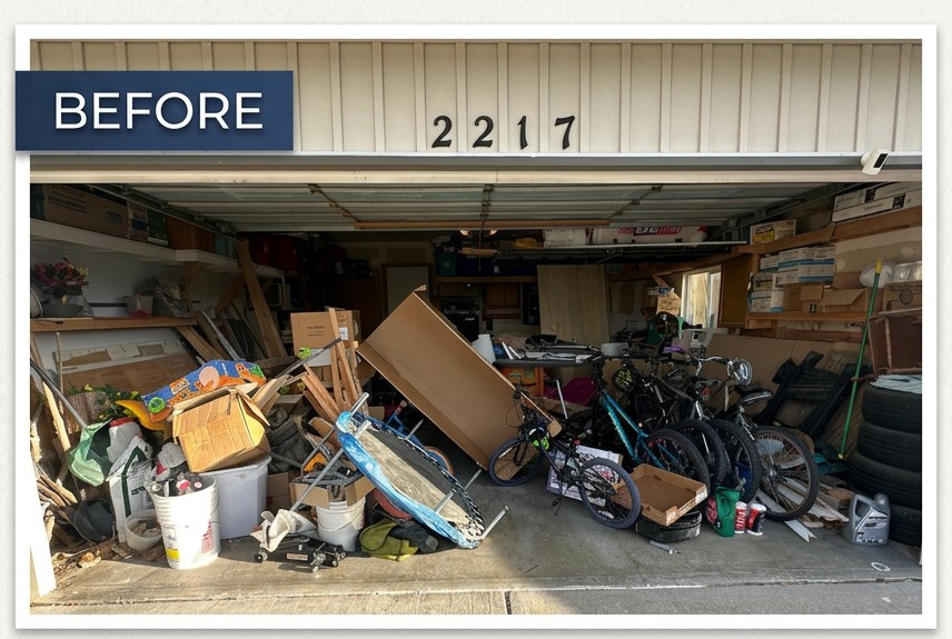 Garage before transformation in Shelley, Idaho